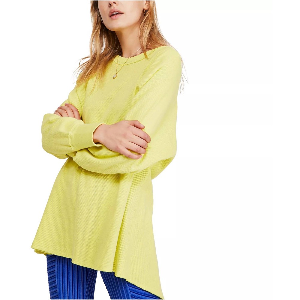We The Free People Womens Small Amelia Tunic Thermal‎ Oversized Split Back Green